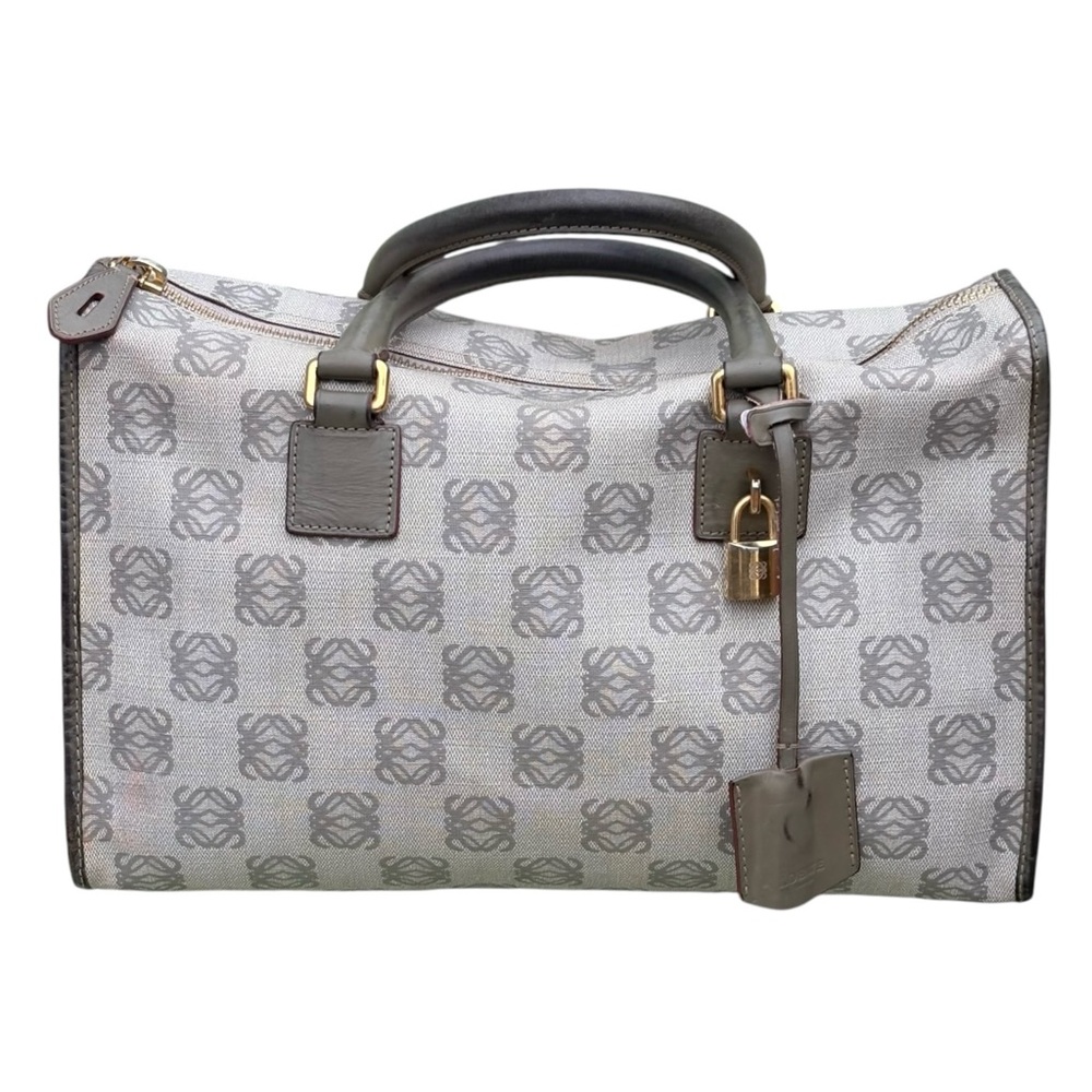 Vintage Loewe Anagram Canvas Leather Satchel w/ Lock & Key